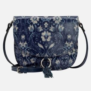 Patricia Nash Brinlee Italian Blue Folklore Leather Saddle Crossbody